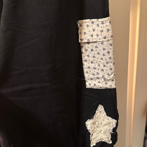 Black Wide-Leg Pants with Star Patch Accents - Picture 5 of 9